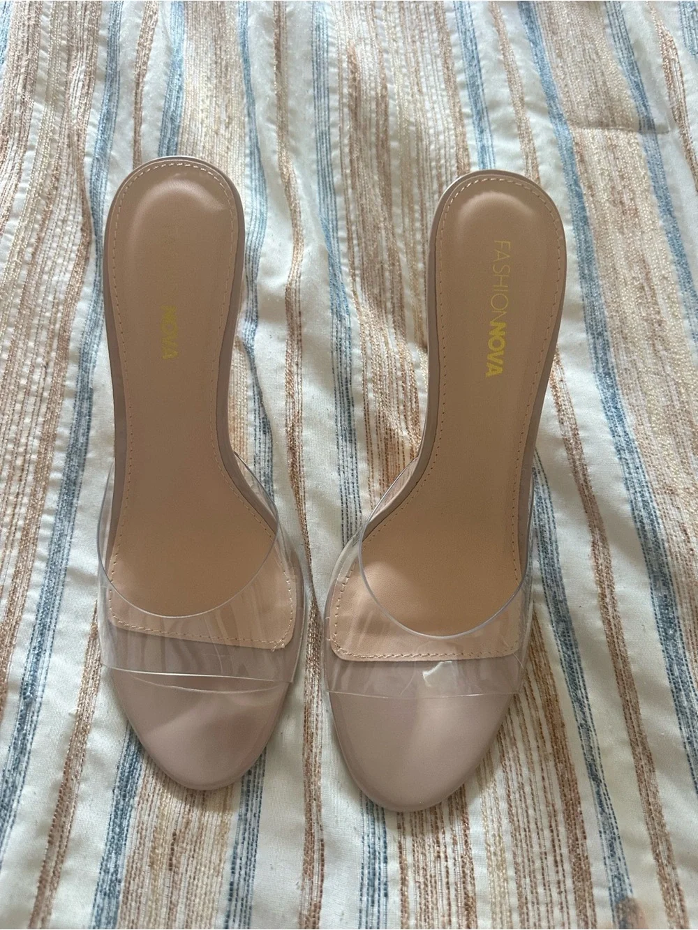 Fashion Nova Nude Clear Strap Stiletto Heels